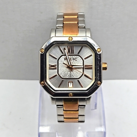 Womens Relic Watch ZR34172 33mm Silver Rose Gold Two-Tone Date Dial New Battery - Picture 1 of 10